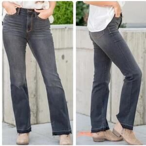 Judy Blue Jeans Womens 24W Black Slim Bootcut High Rise Stretch Raw Released Hem